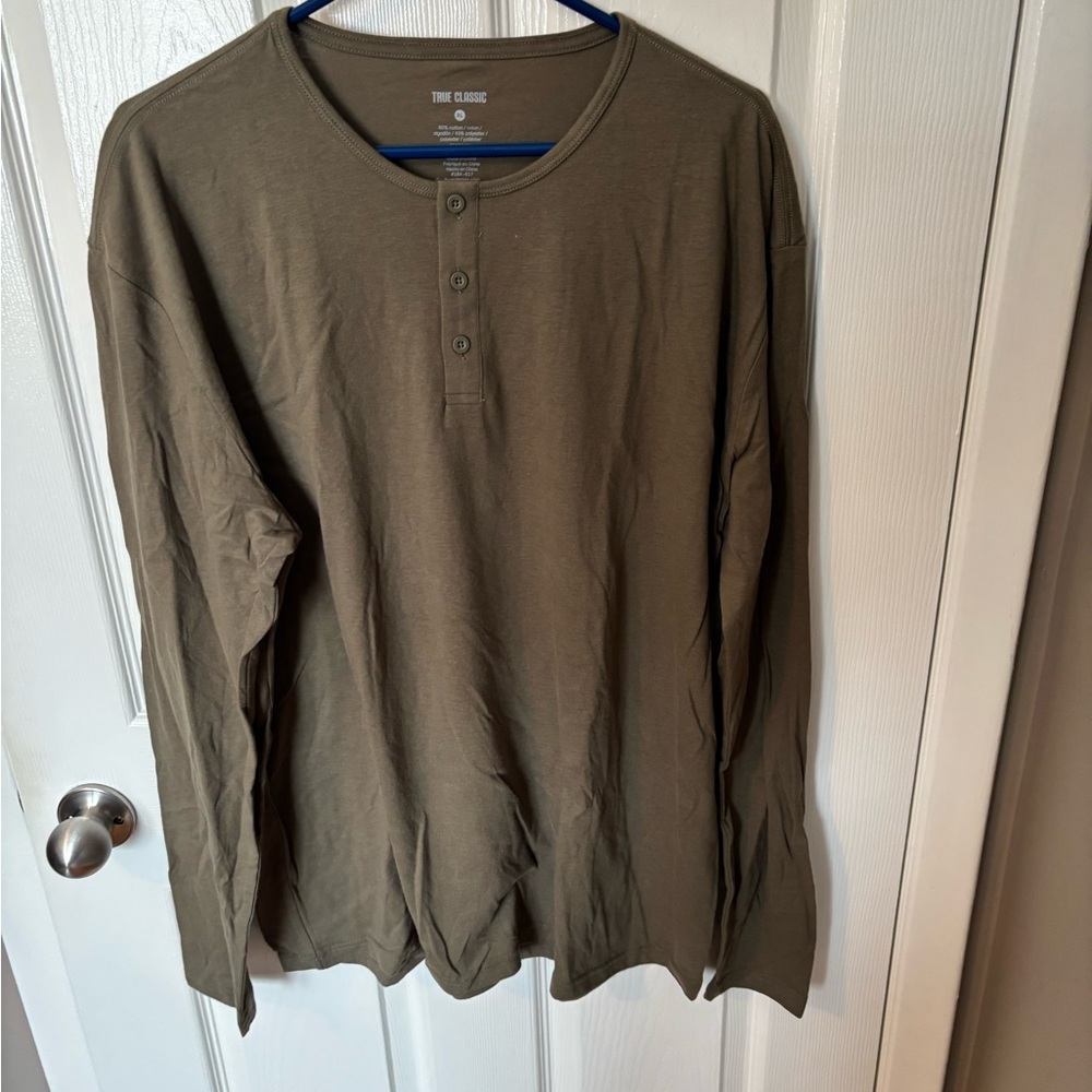 True Classic Men's Olive Long Sleeve Shirt